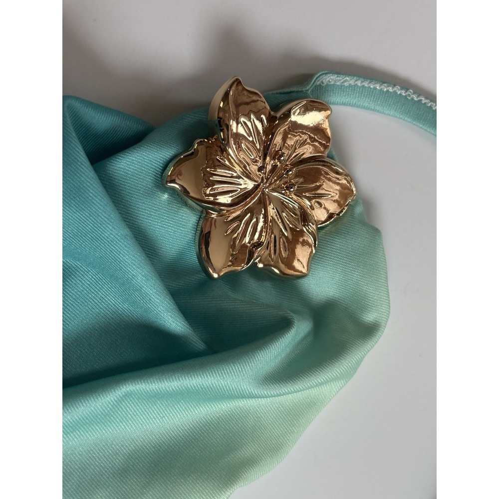 Peppermayo Teal Blue Backless Strapless Cowl Neck Crop Gold Embellished Size M - Picture 6 of 11